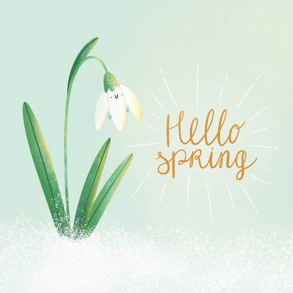 Hello lente, snowdrop bloem illustratie — Stockfoto