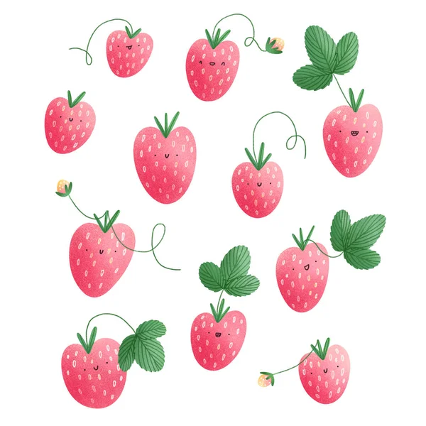 Funny strawberry characters set