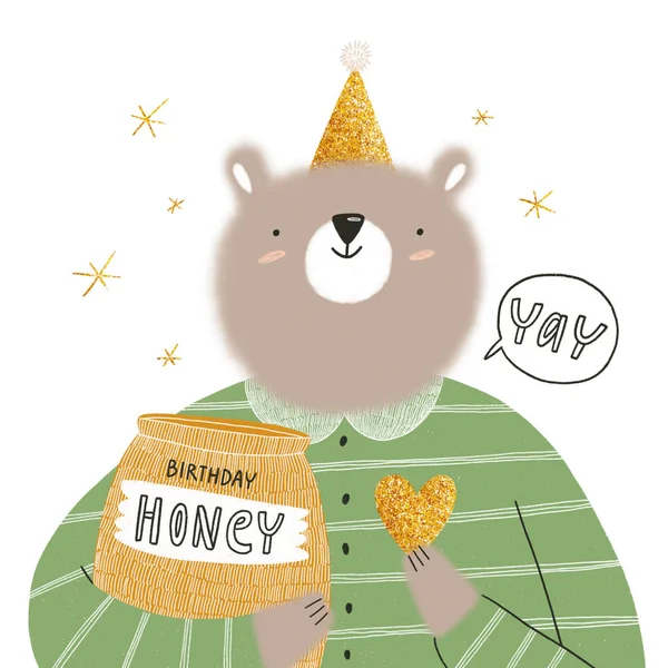 Bear with honey pot — Stock Photo, Image