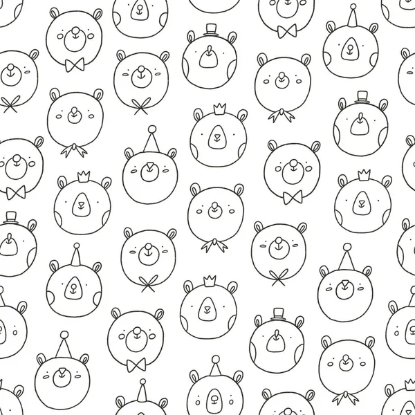 Cute outline bear faces, seamless pattern
