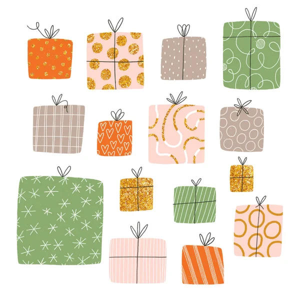 Bunch of presents, isolated illustrations set — Stock Photo, Image