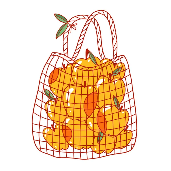 Manzanas en bolsa ecológica — Vector de stock