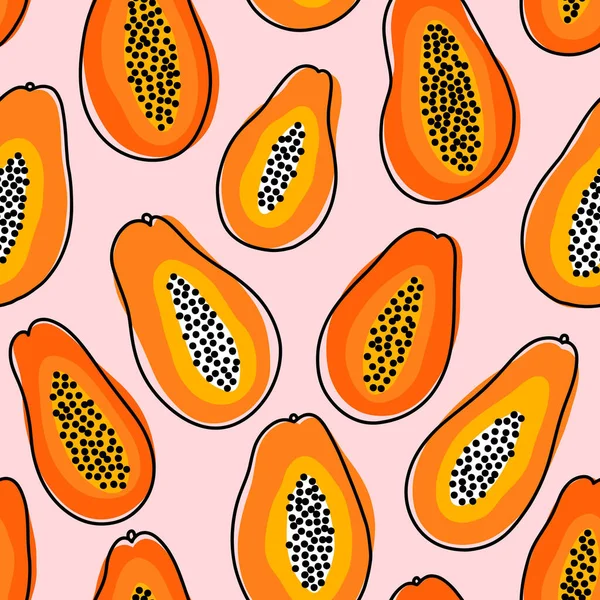 Abstract Smakelijke Papaja Zomer Vibes Exotisch Fruit Vector Naadloos Patroon — Stockvector