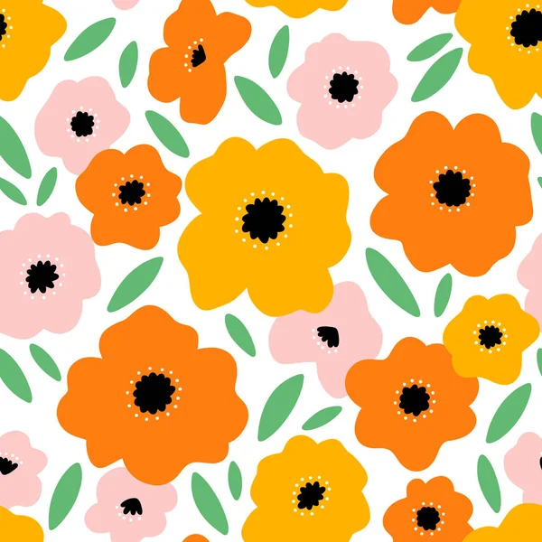 Feels Summer Beautiful Bright Big Flowers Vector Seamless Pattern — Stock Vector