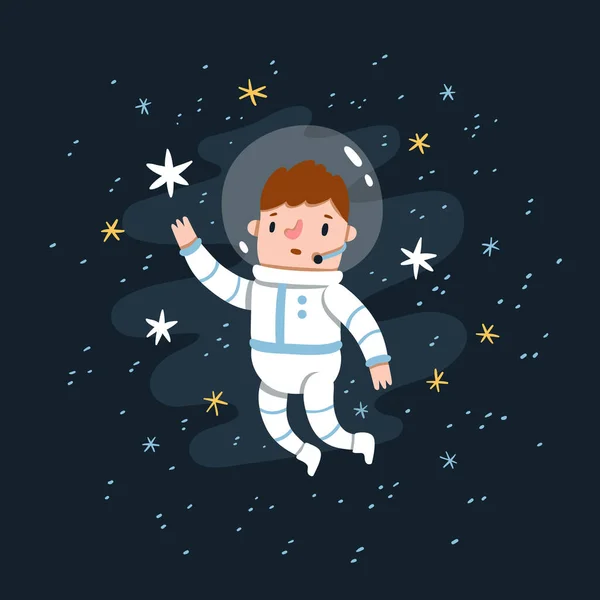 Man Space Costume Reaching Stars Stardust Background Cartoon Vector Illustration — Stock Vector