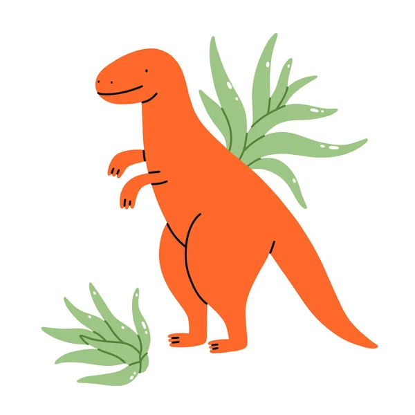 两株带可爱恐龙壶的田园植物 孤立的卡通病媒图解 — 图库矢量图片