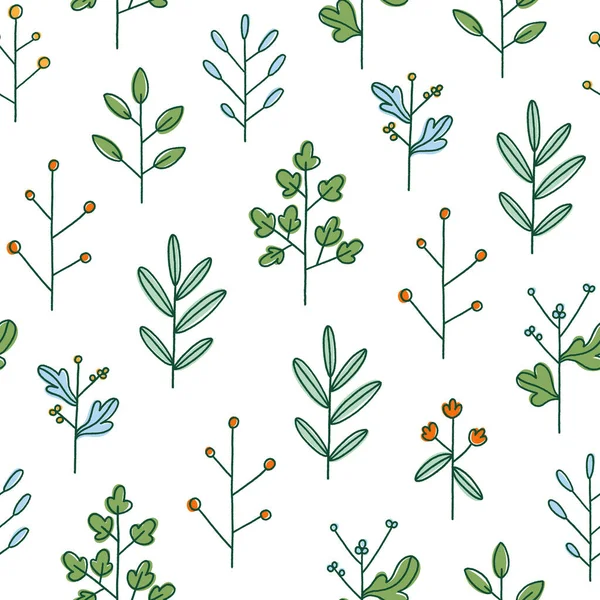 Ramas Florales Dibujadas Mano Simples Campo Verano Patrón Inconsútil Vector — Archivo Imágenes Vectoriales