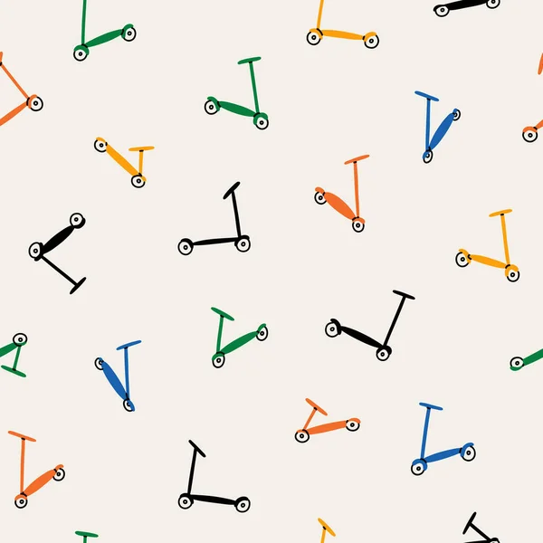 Colorful Kick Scooters Retro Summer Vibes Transportation Vector Seamless Pattern — Stock Vector