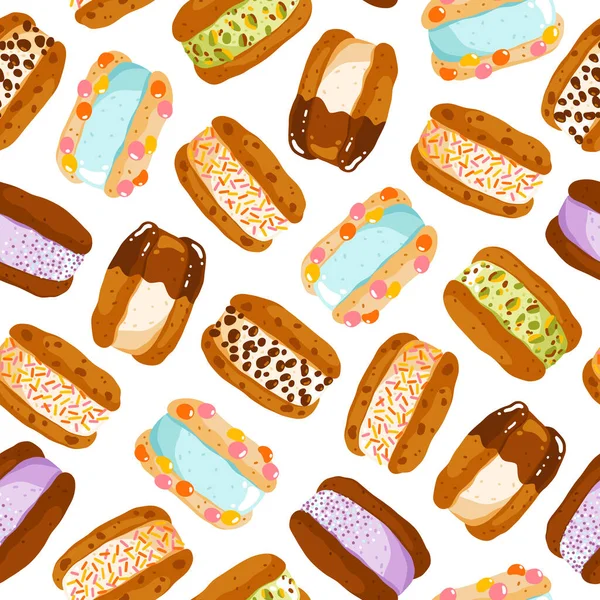 Sandwiches Helado Galletas Diferentes Sabores Con Galletas Chispas Chocolate Menta — Vector de stock