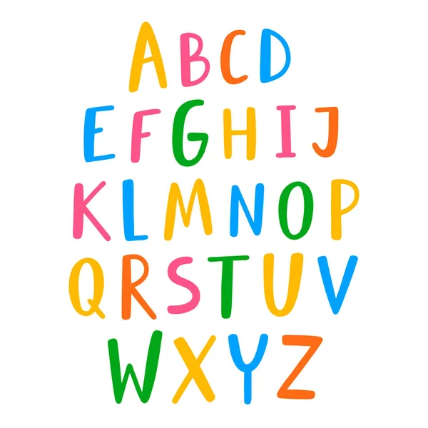 Hand Drawn English Alphabet Colorful Vector Letters Set Isolated White — Stock Vector
