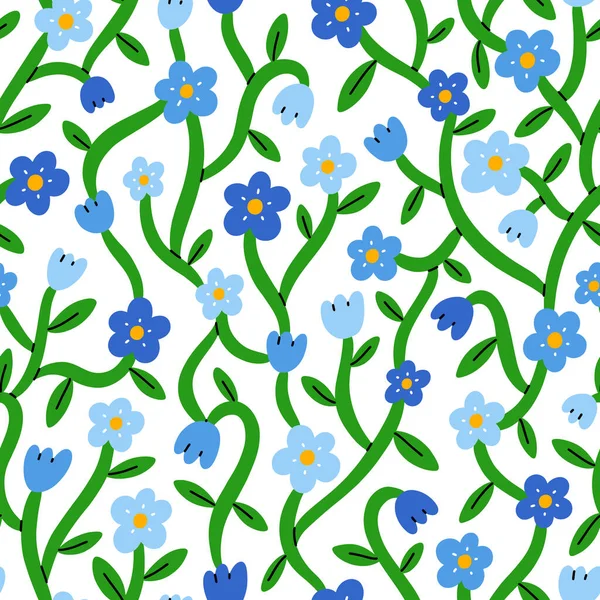 Esqueça Não Minúsculo Padrão Sem Costura Vetor Floral Azul Isolado — Vetor de Stock