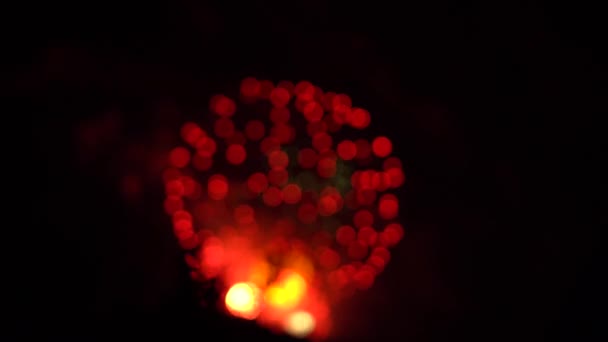 Sfondo fuochi d'artificio con bokeh. Cerchio rosso e verde — Video Stock