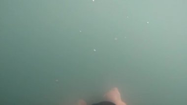 POV topuklar ve deniz suyunda yüzücü bacaklar