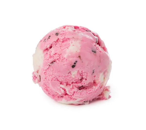 Boule Glace Vanille Fraise Avec Chocolat Isolé Sur Fond Blanc — Photo