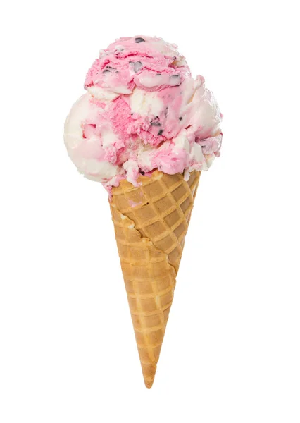 Παγωτό Βανίλια Φράουλα Φλυαρώ Κώνου Που Απομονώνονται Λευκό Φόντο — Φωτογραφία Αρχείου