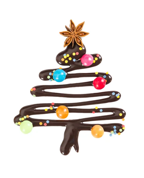 Dulce Árbol Navidad Con Caramelos Salpicaduras Decorativas Aisladas Sobre Fondo — Foto de Stock