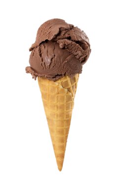 Chocolate ice cream in waffle cone isolated on white background. clipart