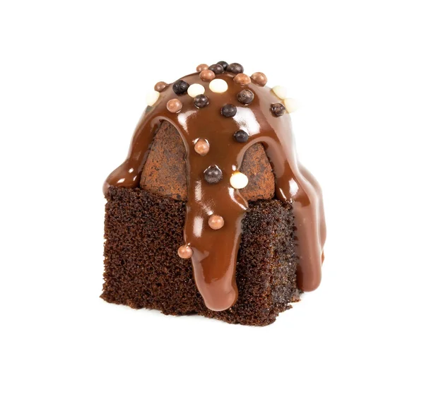 Brownie Con Trufa Chocolate Jarabe Chocolate Cubierto Con Leche Aspersión — Foto de Stock