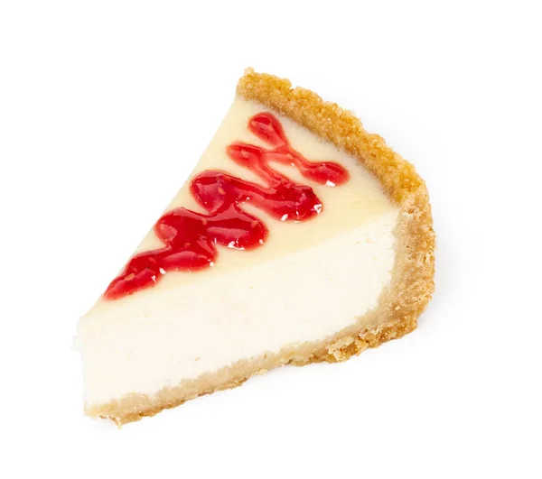 白い背景に分離されたラズベリー ジャム入りチーズケーキの部分 — ストック写真