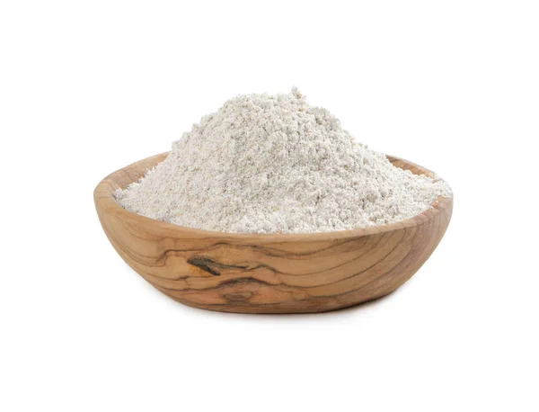 Mąki Żytniej Drewniana Miska Białym Tle — Zdjęcie stockowe