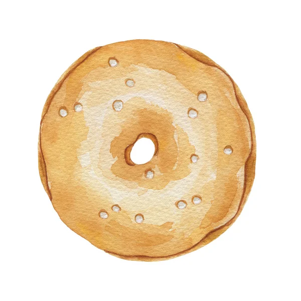 Beyaz arka plan üzerinde izole sprinkles ile suluboya karamelli çörek. Üstten görünüm. Elle çizilmiş illüstrasyon.