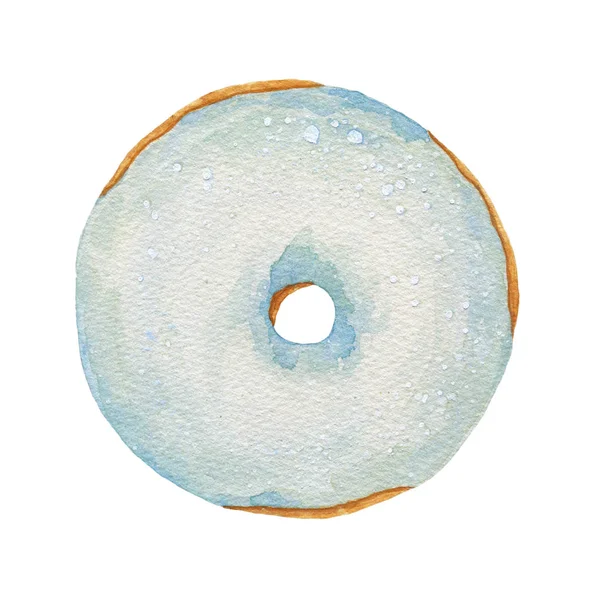 Watercolor Blue Donut Isolated White Background Top View Hand Drawn — Stock Photo, Image