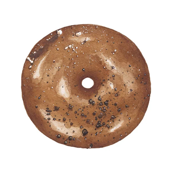 Akvarell Chocolate Donut Med Strössel Isolerad Vit Bakgrund Ovanifrån Handritad — Stockfoto