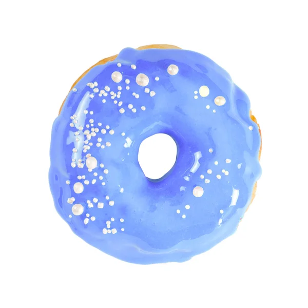 Donut with blue glossy mirror glaze isolated on white — Stock Photo, Image