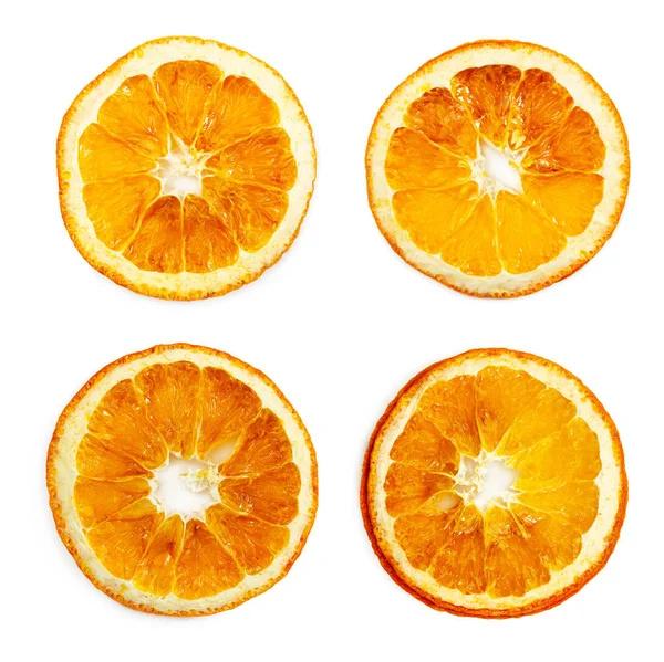 Ensemble de tranches d'orange séchée isolées sur blanc — Photo