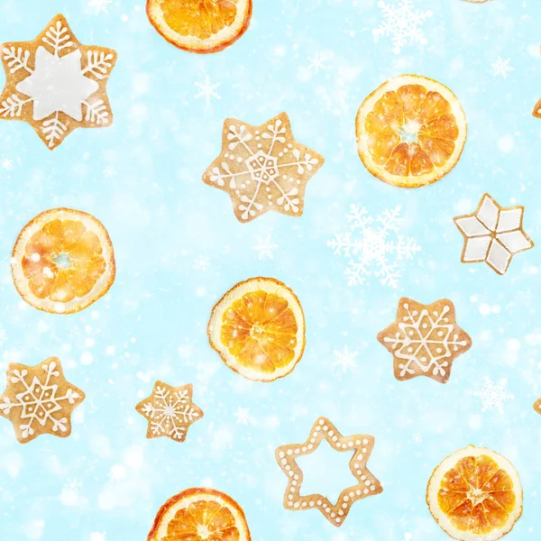 Naadloos patroon met kerst peperkoek koekjes in de vorm — Stockfoto