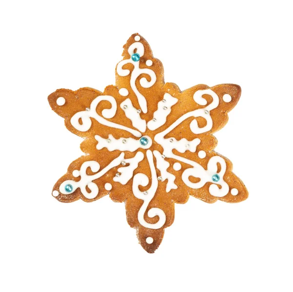 Tradycyjny Boże Narodzenie Gingerbread w kształcie płatka śniegu Isol — Zdjęcie stockowe