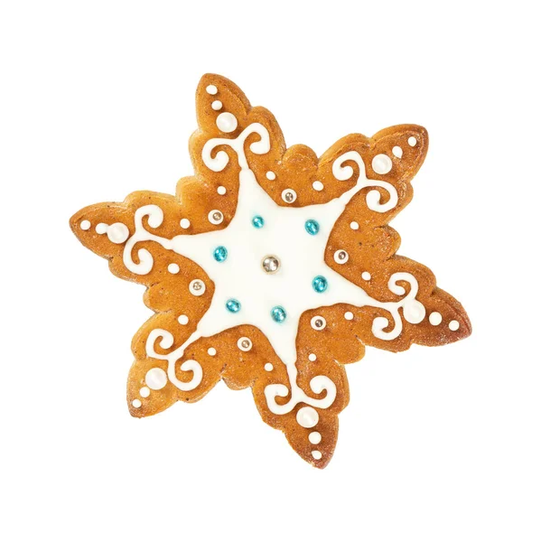 Tradycyjny Boże Narodzenie Gingerbread w kształcie płatka śniegu Isol — Zdjęcie stockowe
