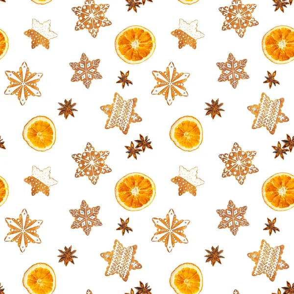Patrón sin costuras con galletas de jengibre de Navidad en la forma — Foto de Stock