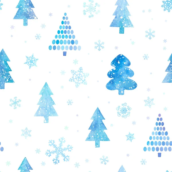 Karácsonyi varrat nélküli mintát a karácsonyfák és a hópelyhek — Stock Fotó