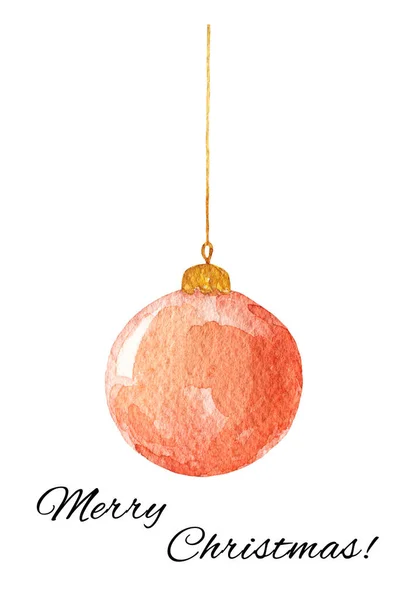 Rote Weihnachtskugel Isoliert Auf Weißem Hintergrund Handgezeichnete Aquarell Illustration — Stockfoto