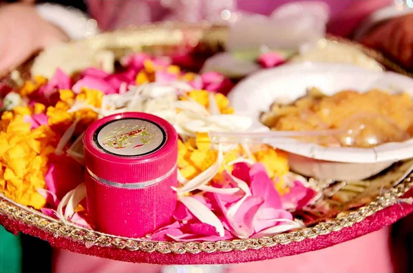 Rituais Hindus Thali Para Boas Vindas Noivo — Fotografia de Stock