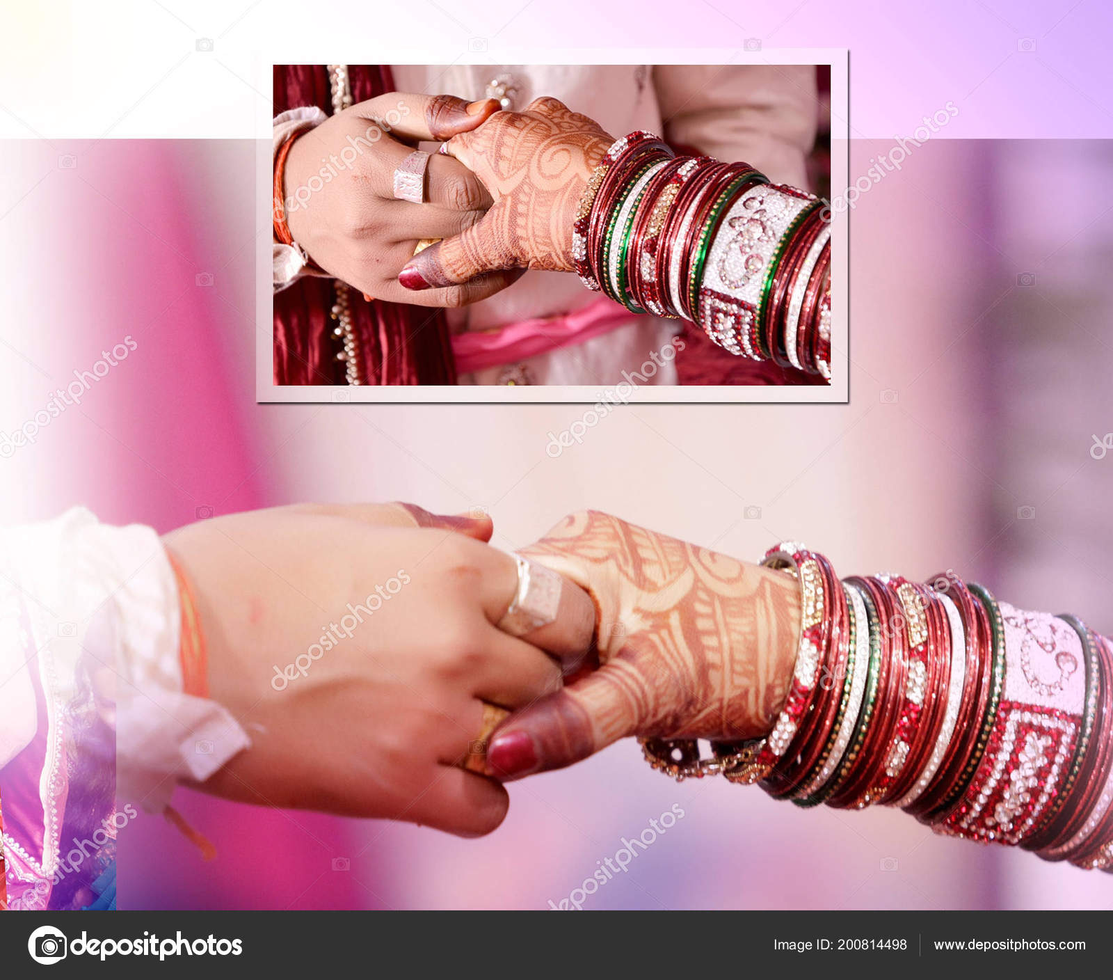 Close Hands Bride Groom Holding Together Traditional Indian