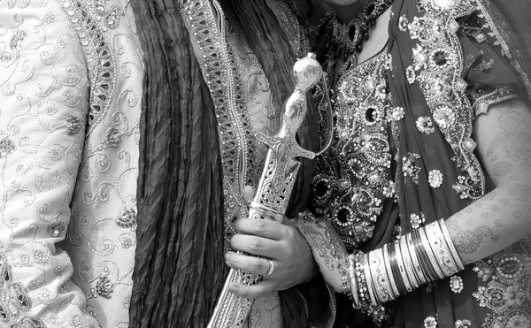 Detalhes Desgaste Noivo Noiva Casamento Punjabi Acessórios Casamento Indiano — Fotografia de Stock
