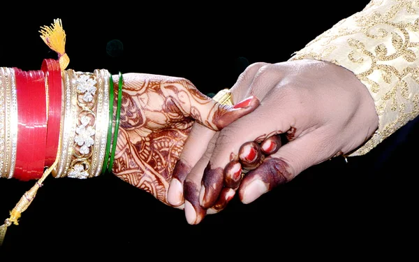 Bride Groom Hand Together Indian Wedding — Stock Photo, Image