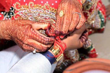 Hintli çift Hindistan 'ın düğün töreninde Halka Balıkları oyunu oynuyorlar.