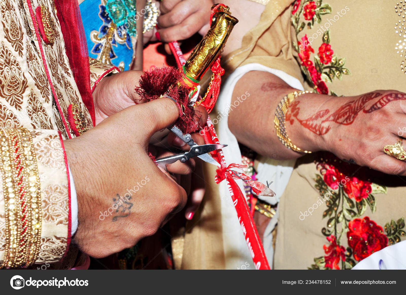 Cutting Ribbon Indian Wedding Ritual Welcome Ceremony Stock Photo C Deepkcreation 234478152