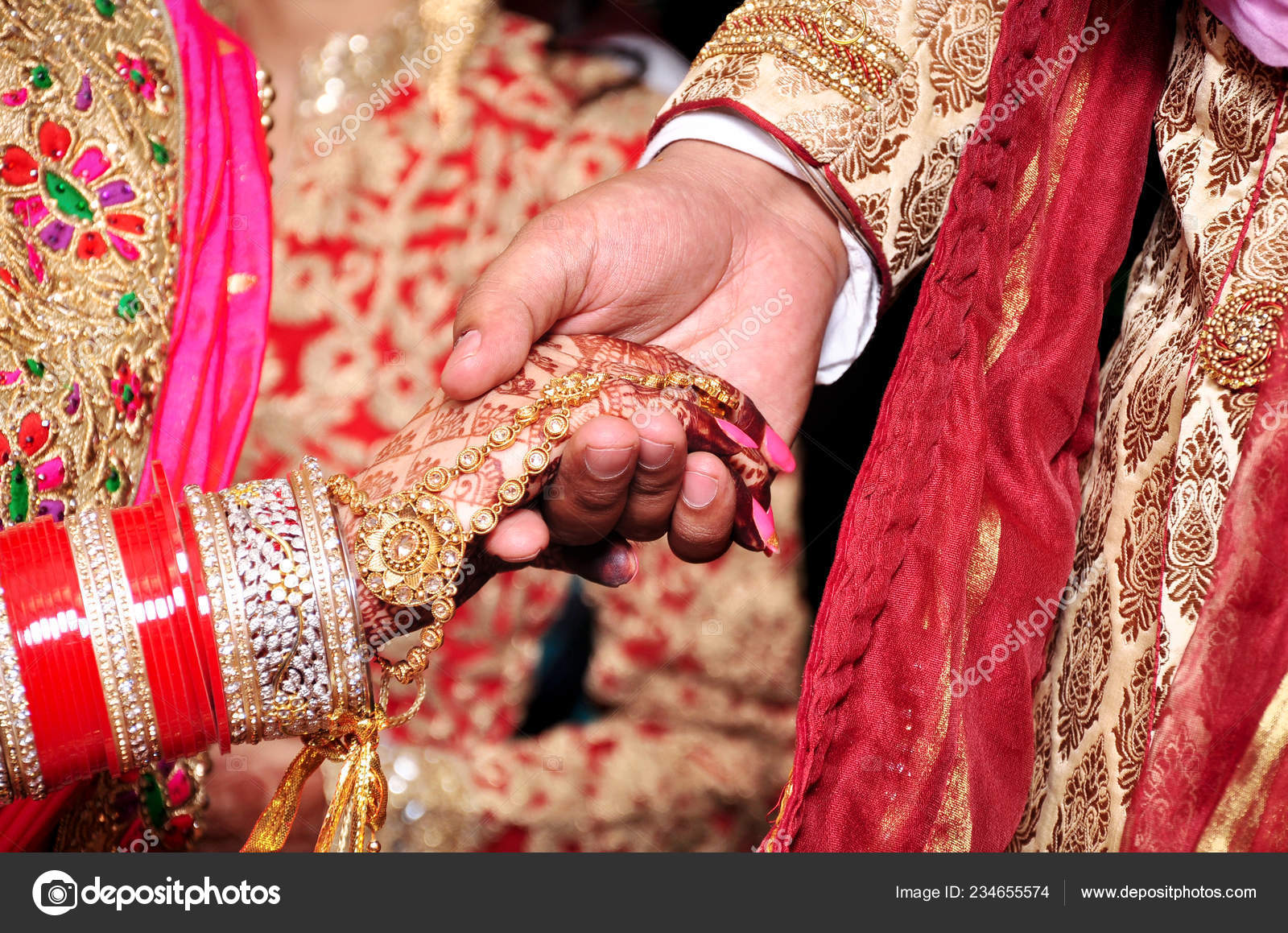 Bride Groom Hand Together Indian Wedding Stock Photo
