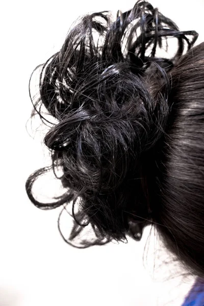 Hairstyle Bun Brunette Isolated Light Background — Stock Photo, Image