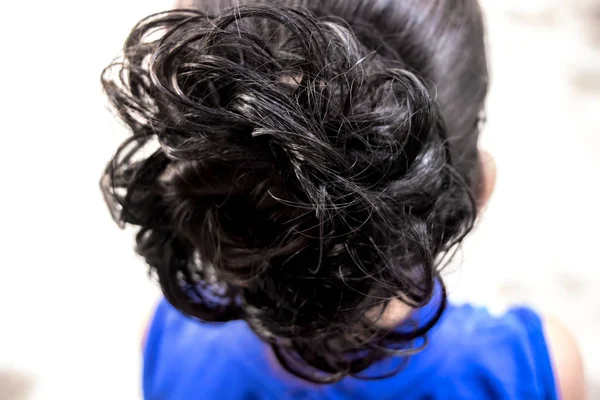 Hairstyle Bun Brunette Isolated Light Background — Stock Photo, Image