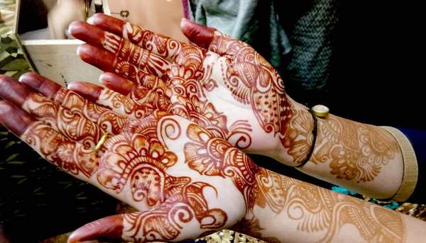 Populära Mehndi Design För Händer Eller Händer Målade Med Mehandi — Stockfoto