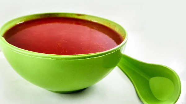 Sopa Tomate Uma Tigela Isolada Fundo Branco — Fotografia de Stock