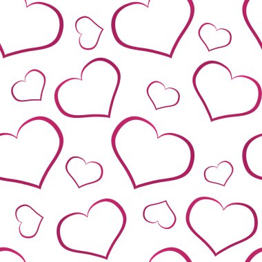 Valentine's Day seamless pattern with pink color heart outlines on white background