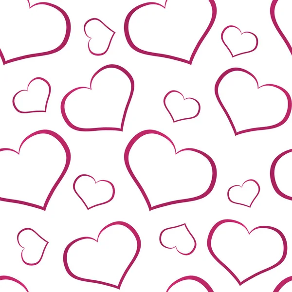 Valentine\'s Day seamless pattern with pink color heart outlines on white background