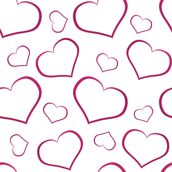 День святого Валентина бесшовный узор с розовым цветом сердечные контуры на белом фоне
