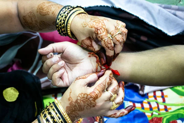 Rakshabandhan Celebrated India Festival Denoting Brother Sister Love Relationship Sister — Stock Photo, Image